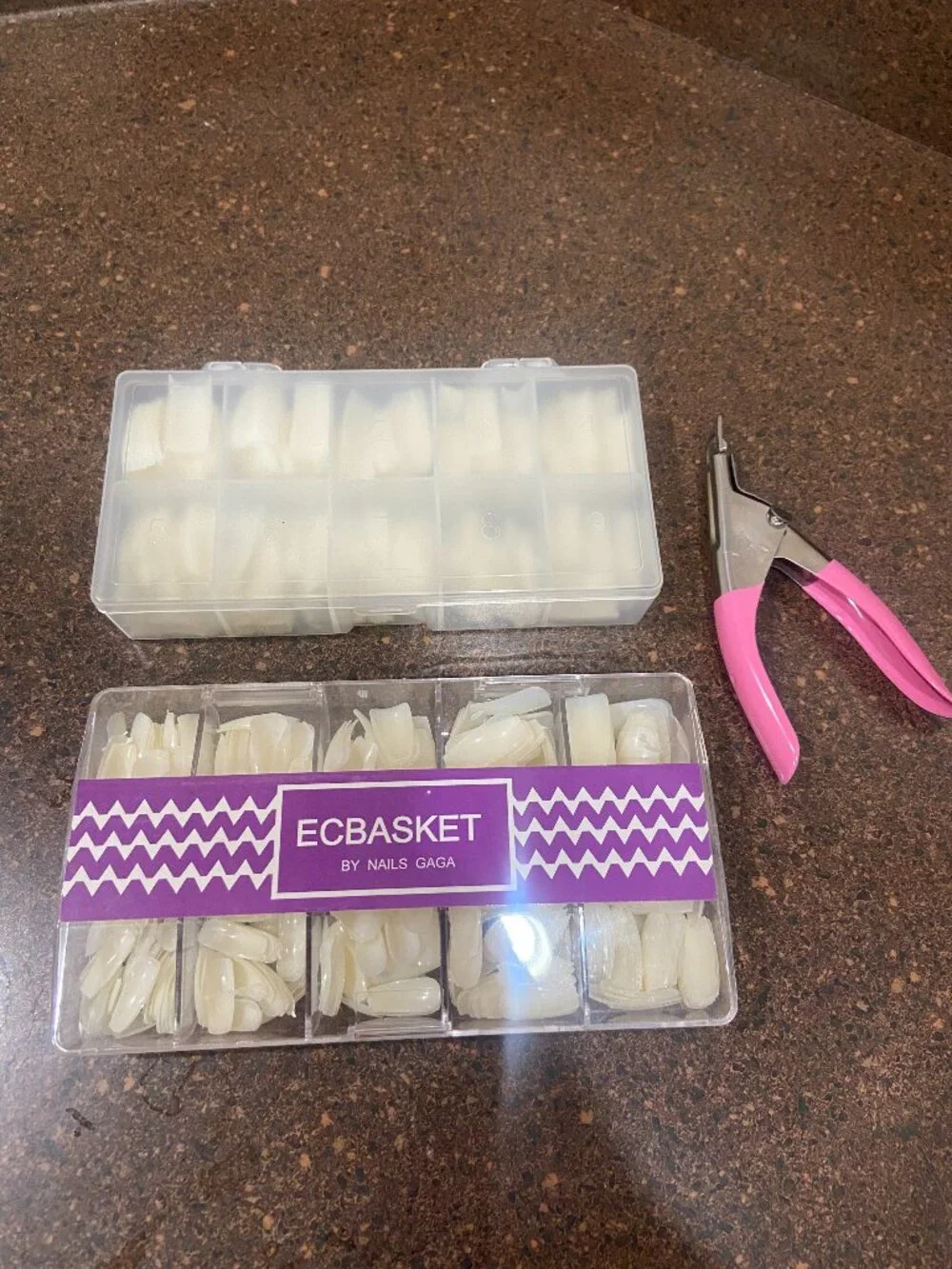 Lot of 2 Acrylic Nail Sets Full Cover False Nails & Nail Tips w/ Cases + Cutters